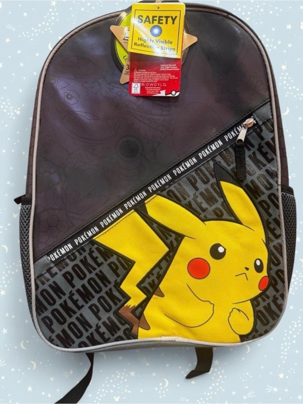 Pokemon Pikachu Kids 16" Black/Iridescent Backpack New With Tags
